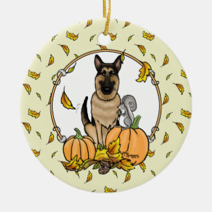 Décoration En Céramique Chute berger allemand chien (tan noir) Citrouille