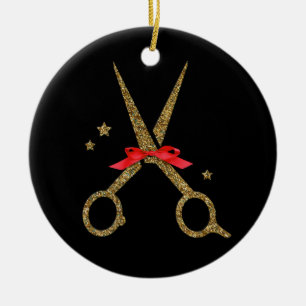 Décoration En Céramique Ciseaux de parties scintillant d'or - Coiffeur sty