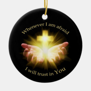 Décoration En Céramique Citation biblique avec les mains tenant Croix