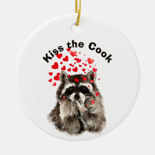 Décoration En Céramique Citation drôle Kiss the Cook mignon Raccoons, Anim