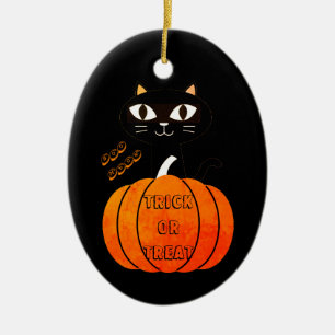 Décoration En Céramique Citrouille de chats orange et noir mou Halloween É