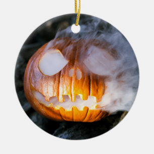 Décoration En Céramique Citrouille d'Halloween Jack-o-Lantern en feu