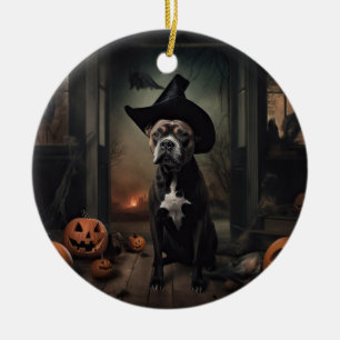 Décoration En Céramique Citrouilles de terrier de Staffordshire Halloween
