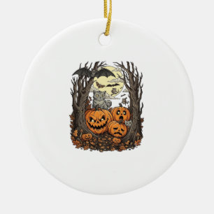 Décoration En Céramique Citrouilles d'Halloween Chat Gris Chauve-Souris Pl