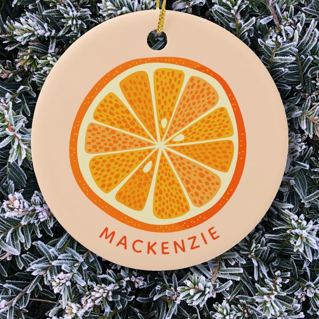 Décoration En Céramique Citrus Orange personnalisé (Orange citrus personalized custom name Christmas ornament)
