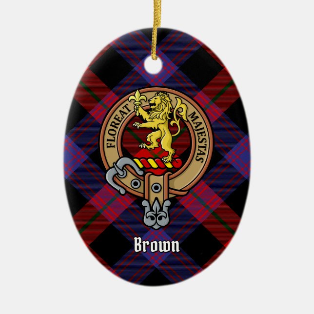 Décoration En Céramique Clan Brown Crest sur Tartan (Devant)