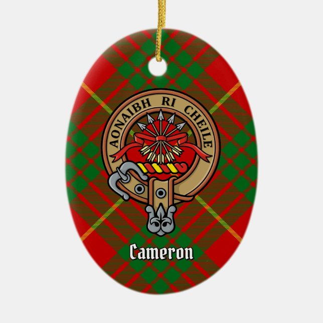 Décoration En Céramique Clan Cameron Crest sur Tartan (Devant)