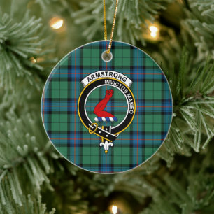 Décoration En Céramique Clan écossais Armstrong Ancien Tartan et Crête