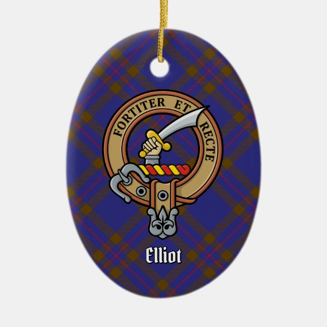 Décoration En Céramique Clan Elliot Crest sur Tartan moderne (Devant)