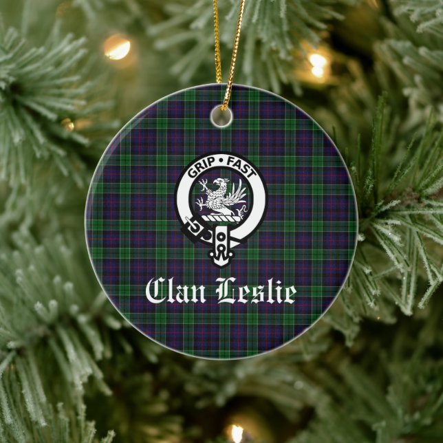 Décoration En Céramique Clan Leslie Crest Badge et Tartan personnalisable (Arbre)