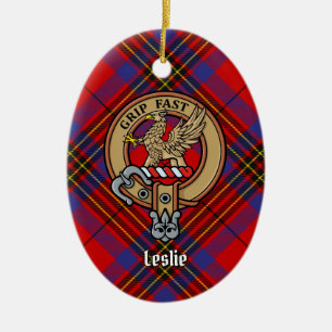 Décoration En Céramique Clan Leslie Crest sur Red Tartan