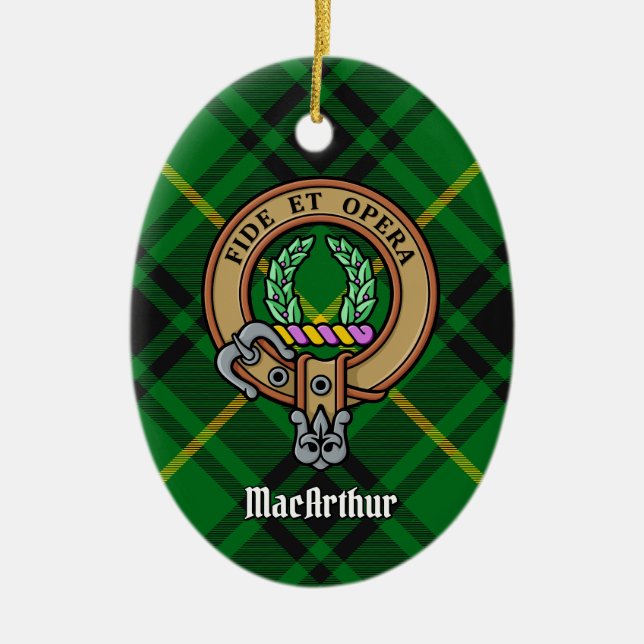Décoration En Céramique Clan MacArthur Crest sur Tartan (Devant)