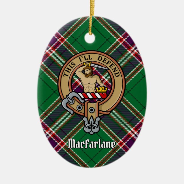 Décoration En Céramique Clan MacFarlane Crest sur Tartan de chasse moderne (Devant)