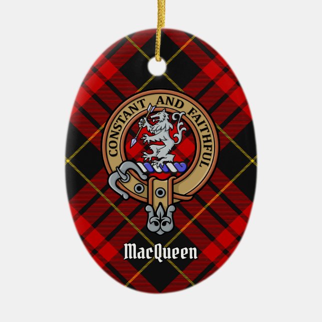Décoration En Céramique Clan MacQueen Crest sur Tartan (Devant)