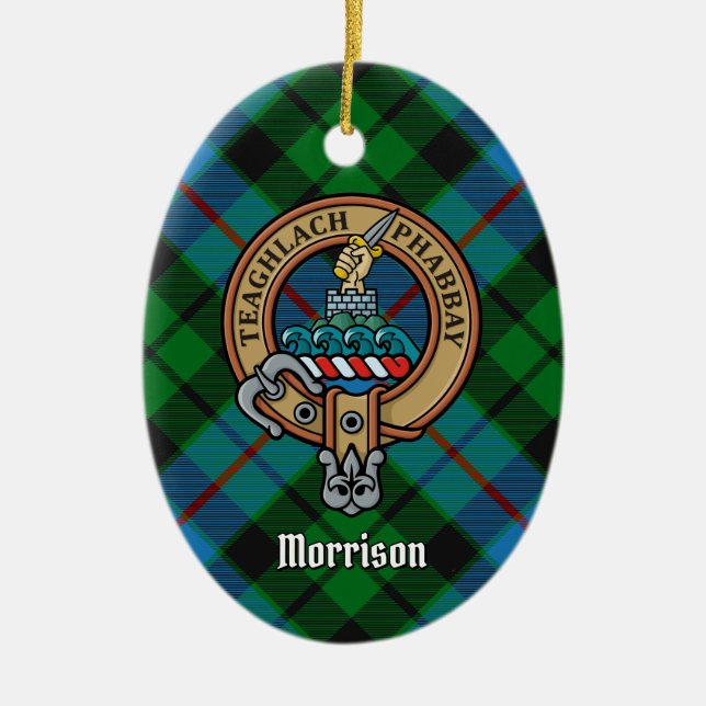 Décoration En Céramique Clan Morrison Crest sur la chasse Tartan (Devant)