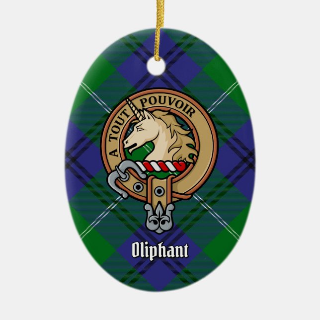 Décoration En Céramique Clan Oliphant Crest sur Tartan (Devant)