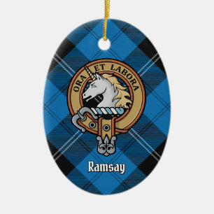 Décoration En Céramique Clan Ramsay Crest sur Blue Hunter Tartan