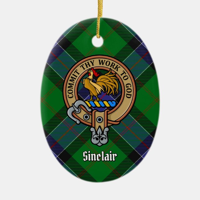 Décoration En Céramique Clan Sinclair Crest sur la chasse Tartan (Devant)