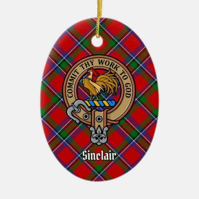 Décoration En Céramique Clan Sinclair Crest sur Tartan (Devant)