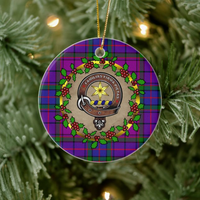 Décoration En Céramique Clan Wardlaw Badge & Tartan Noël personnalisé (Arbre)