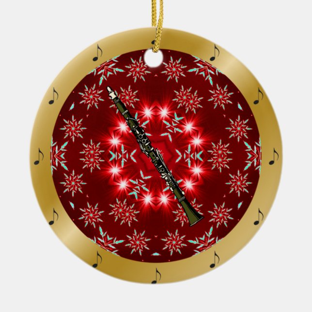 Décoration En Céramique Clarinet ~ Argent ~ Rouge~ Or ~ Noël ~ (Devant)