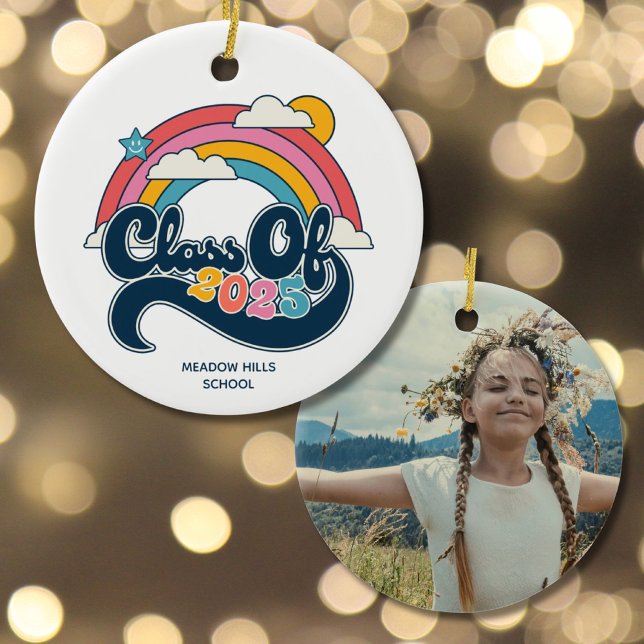 Décoration En Céramique Classe de 2025 Rainbow Custom Photo Graduation (Class of 2025 Rainbow Custom Photo Graduation Ceramic Ornament
)