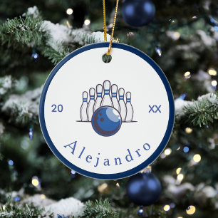 Décoration En Céramique Classic Bowling Design Pins & Ball Nom et année