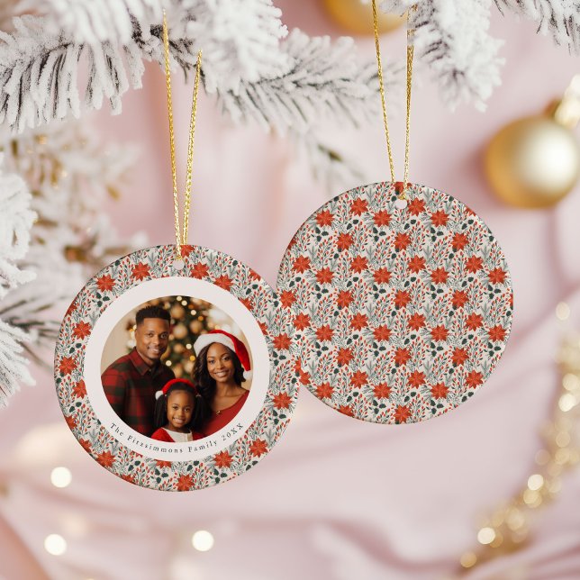 Décoration En Céramique Classic Red Poinsettia 1 Family Photo Christmas (Poinsettia Season 1 Sided Photo Christmas Ornament white)