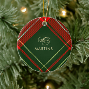 Décoration En Céramique Classic Red Tartan Plaid Nom et photo Noël
