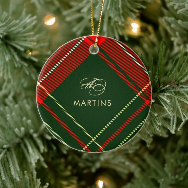 Décoration En Céramique Classic Red Tartan Plaid Nom et photo Noël (Arbre)