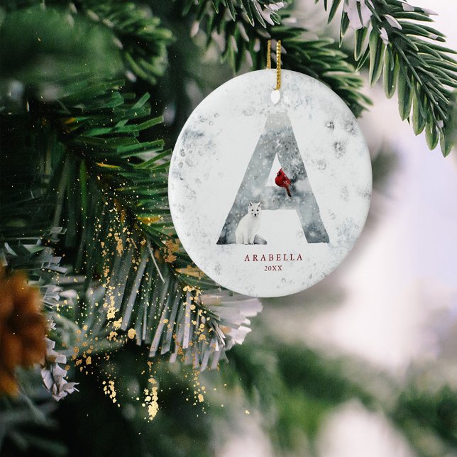 Décoration En Céramique Classic Snowy Noël Scène d'hiver Monogramme A (Créateur téléchargé)