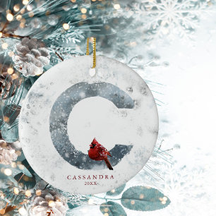 Décoration En Céramique Classic Snowy Noël Scène d'hiver Monogramme C