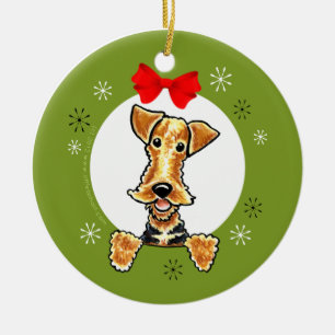 Décoration En Céramique Classique de Noël d'Airedale gallois Terrier