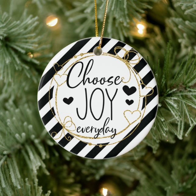 Décoration En Céramique Classy Elegant Choose Joy Black Striped Christmas (Arbre)