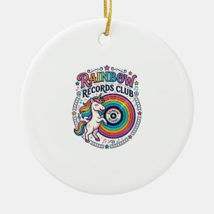 Décoration En Céramique Club de disques Licorne Arc-en-ciel Fond Blanc Mig