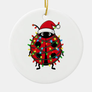 Décoration En Céramique Coccinelle Père Noël Chapeau Fête Insecte Noël  