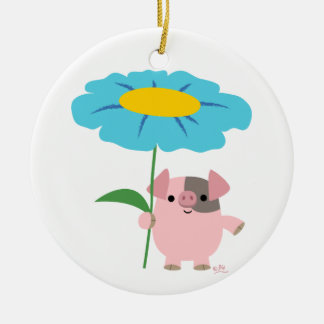 Décoration En Céramique Cochon De Carton Avec Cadeau (Bleu)