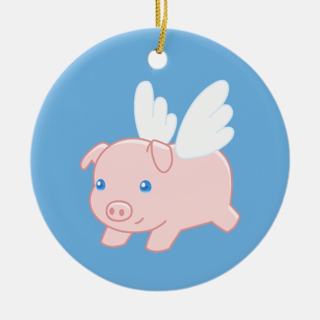 Décoration En Céramique Cochon volant - Piglet avec ailes en bleu (Devant)