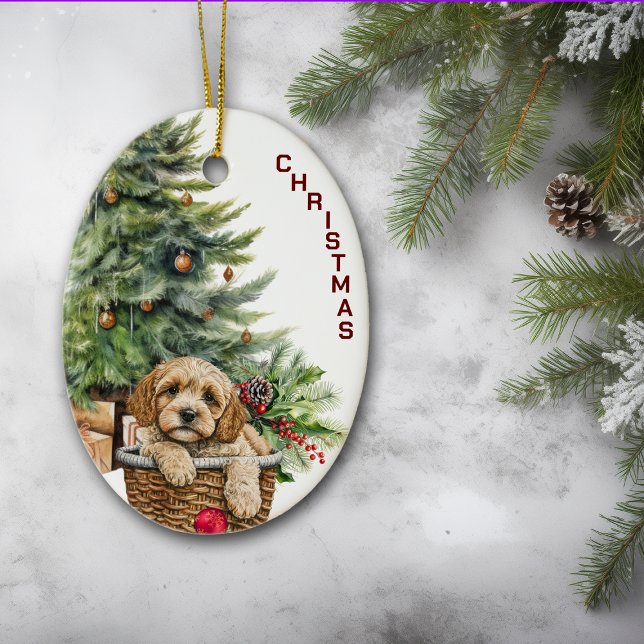 Décoration En Céramique Cockapo Panier en osier pour chien Noël (Créateur téléchargé)