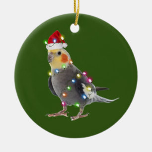 Décoration En Céramique Cockatiel Avec Casquette Scafe Christmas