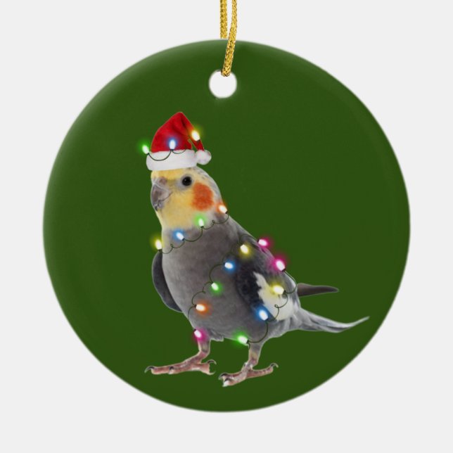 Décoration En Céramique Cockatiel Avec Lumières Casquettes Noël (Devant)