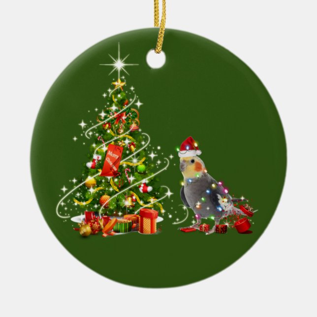 Décoration En Céramique Cockatiel Avec Scaft Casquette Noël (Devant)