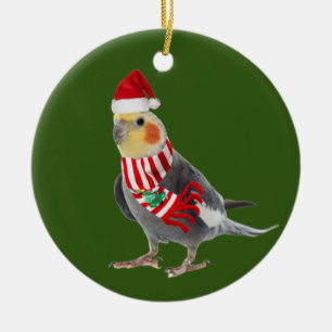 Décoration En Céramique Cockatiel Avec Scaft Casquette Noël