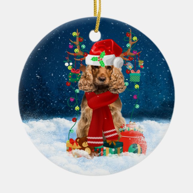 Décoration En Céramique Cocker Spaniel chien avec cadeaux de Noël (Devant)