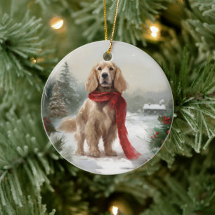 Décoration En Céramique Cocker Spaniel Chien dans Noël de neige
