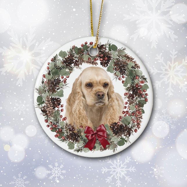 Décoration En Céramique Cocker Spaniel Chien Pinecone Wreath Personnalisé (Créateur téléchargé)