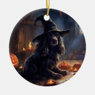 Décoration En Céramique Cocker Spaniel Citrouilles Halloween Épouvantable