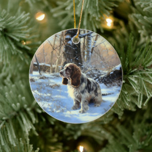 Décoration En Céramique Cocker Spaniel Laisser Neige Noël