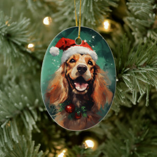 Décoration En Céramique Cocker Spaniel peinture à la brosse de Noël