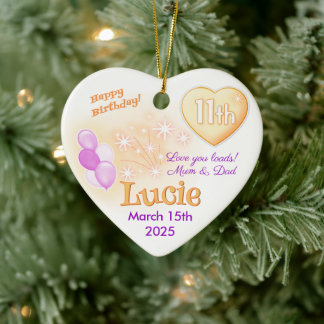 Décoration En Céramique Coeur 11e anniversaire fille fille lilas & or